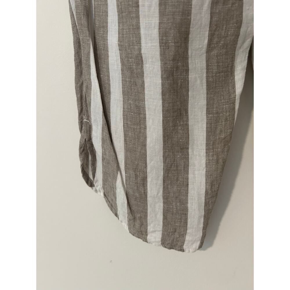 FLAX 100% Linen Vertical Stripe White Taupe Pant Wide Leg EUC L - Picture 9 of 10